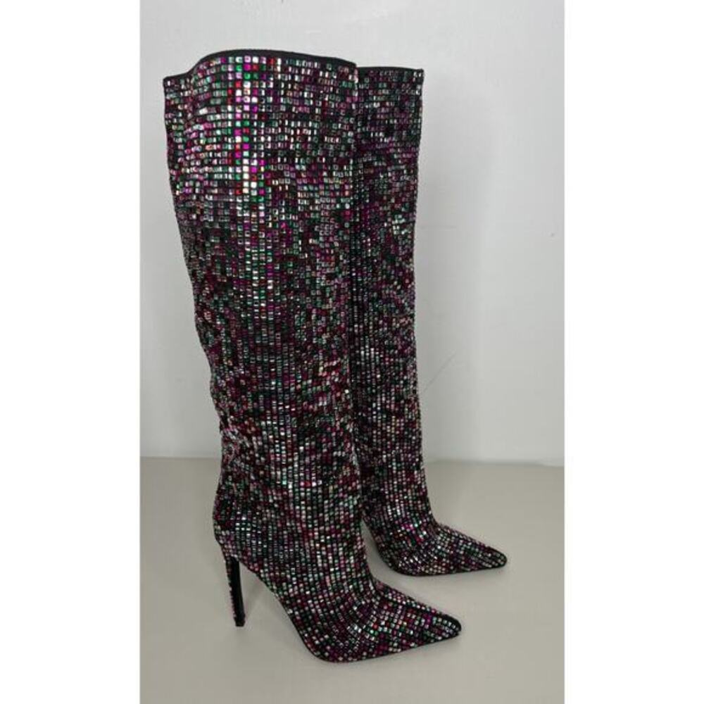 Azalea Wang Izzy-Multi Rhinestone Stiletto Heel Boot Women's Size 8